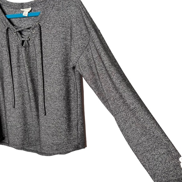 A New Day Charcoal Heather Gray Lace Up Neckline Blouse - Picture 9 of 13